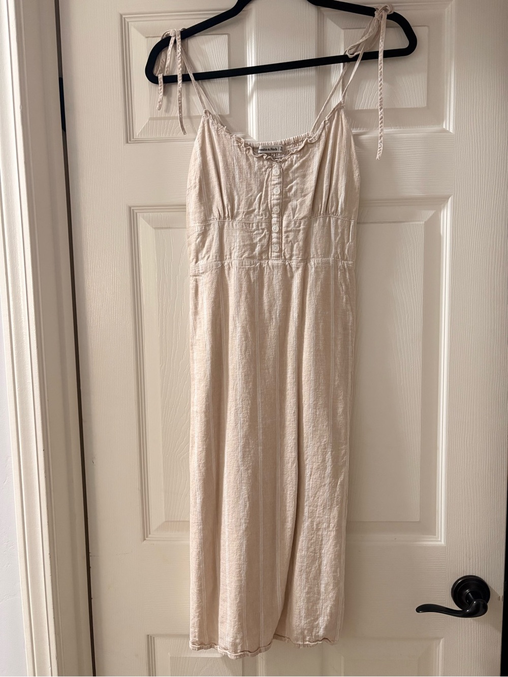 Abercrombie & Fitch Cream Tie-Strap Midi Dress